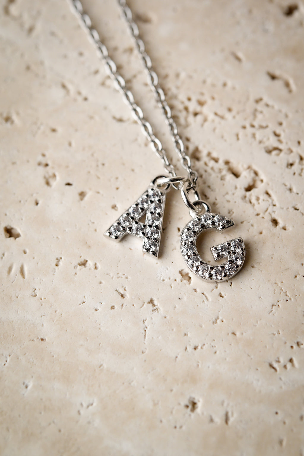 Mini Crystal Initials in Silver