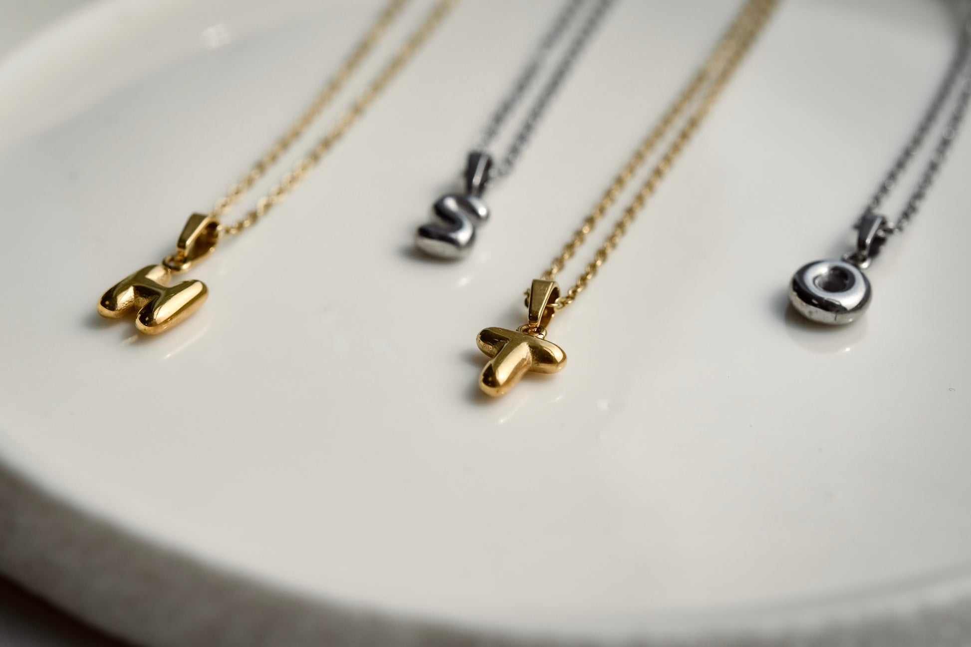 Mini Bubble Initial Necklace in Gold
