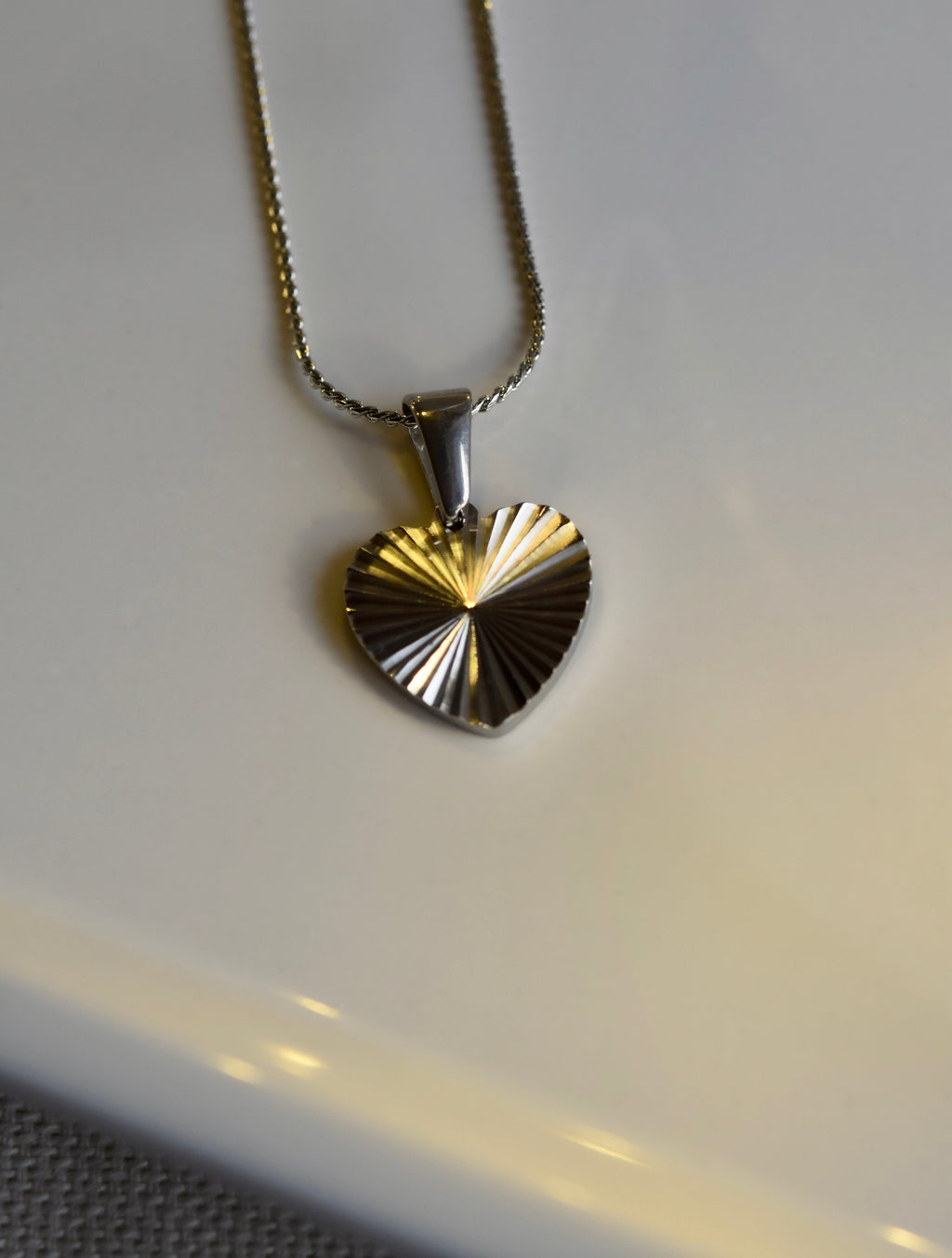 Etched Heart Necklace in Silver