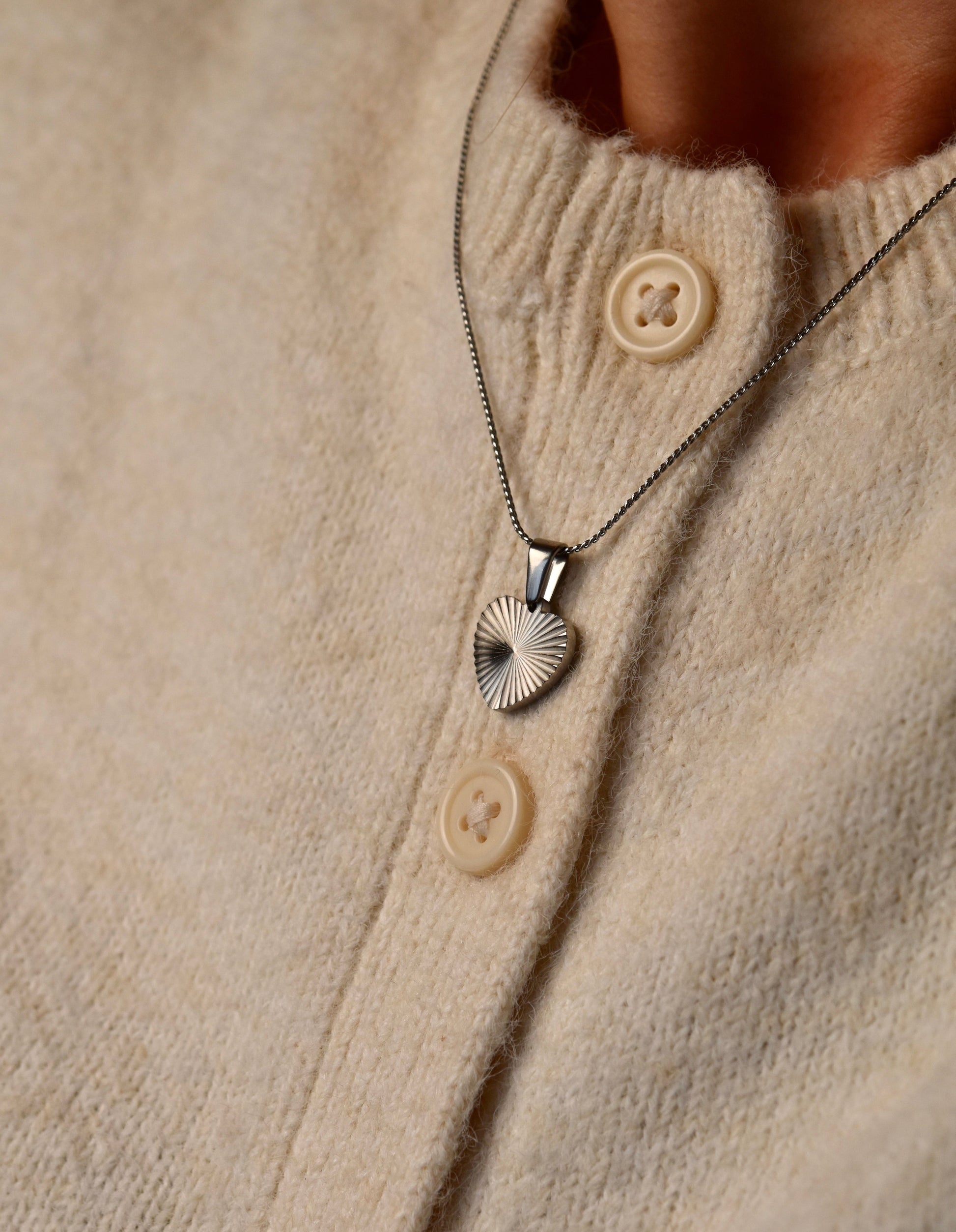 Etched Heart Necklace in Silver