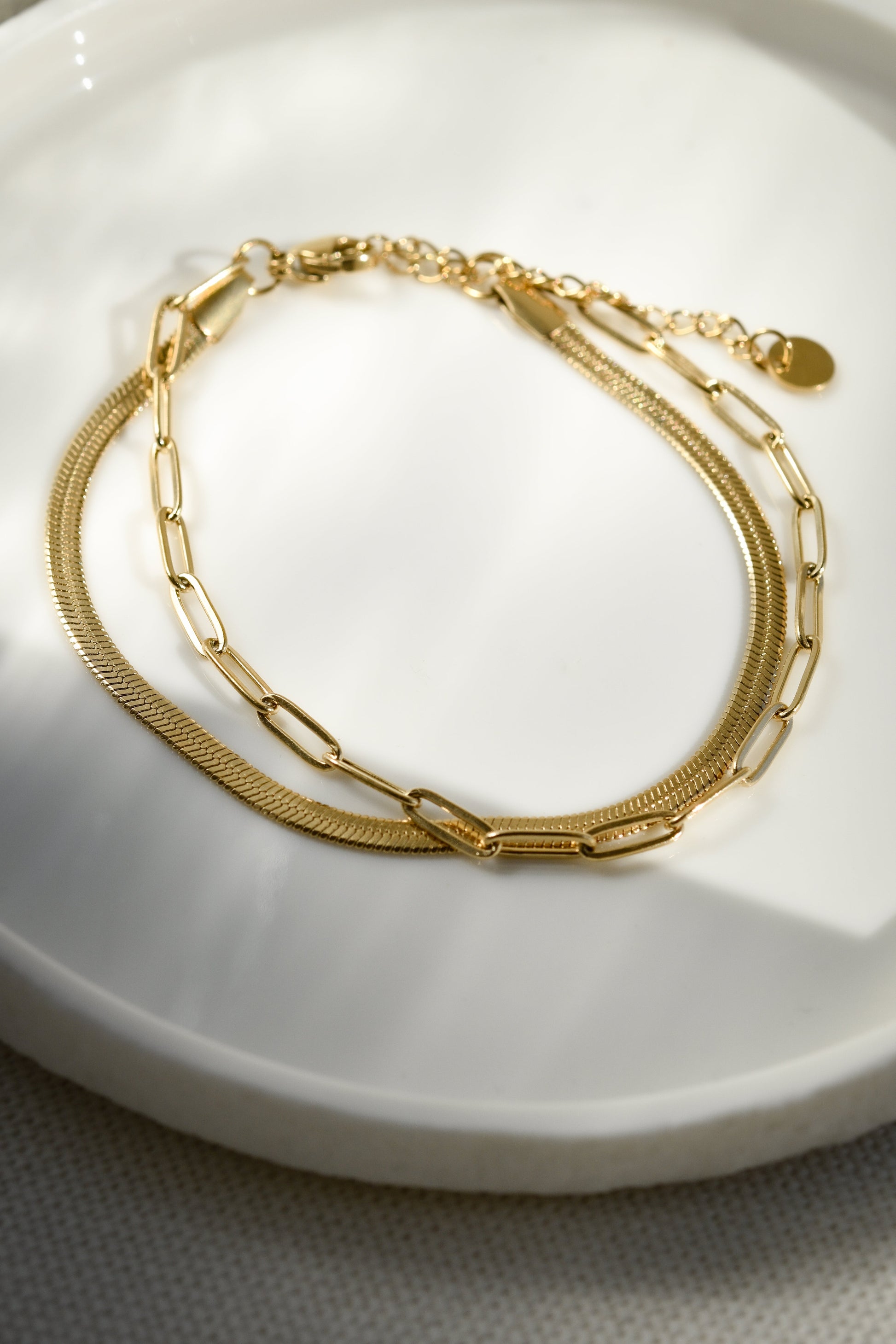 Paperclip and Flat Chain Stacking Bracelet