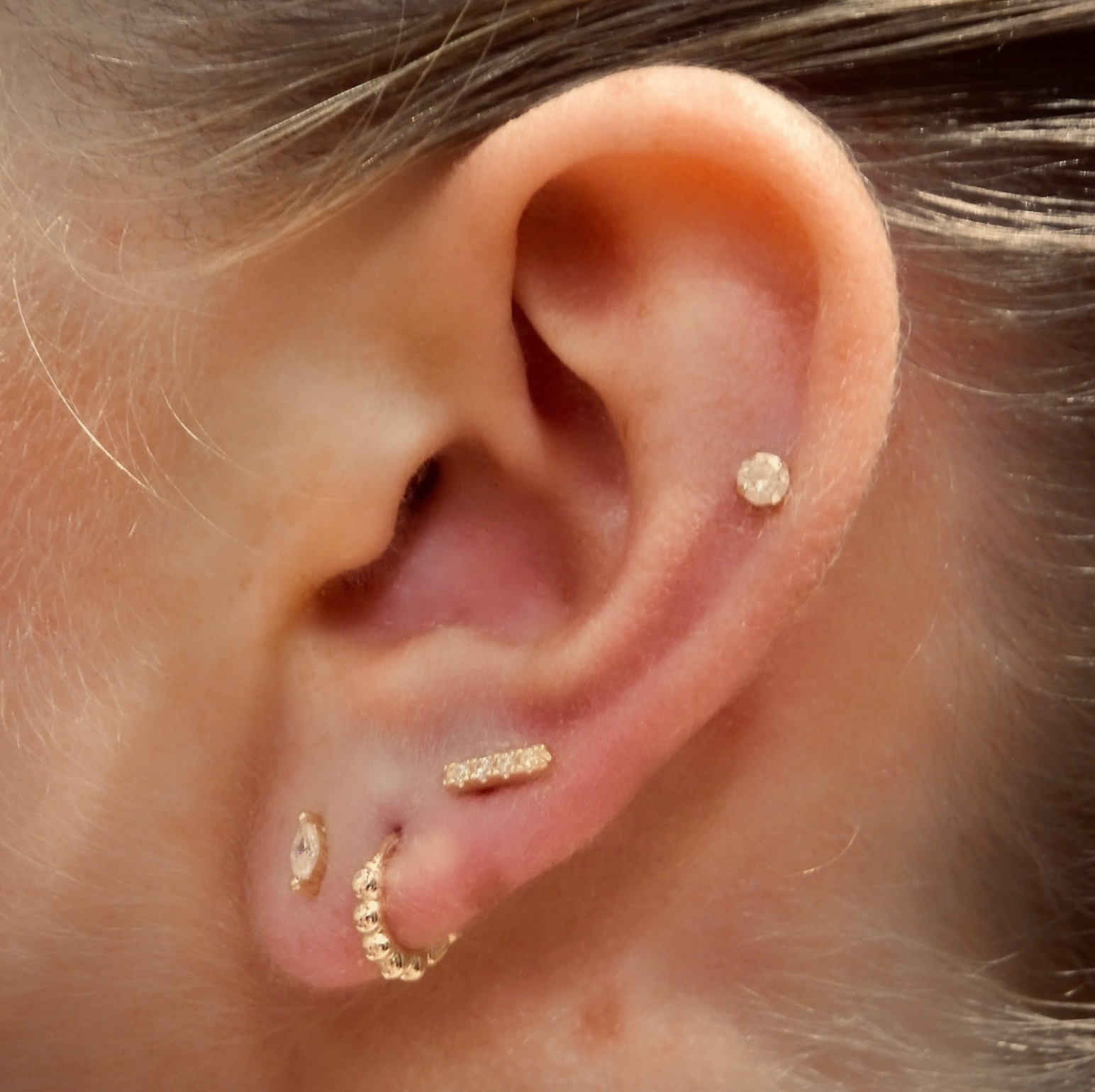 Mini Beaded Huggies in Gold