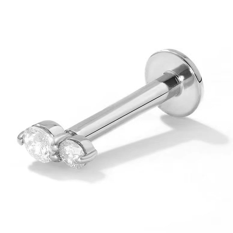 Stacked Crystal Labret in Silver